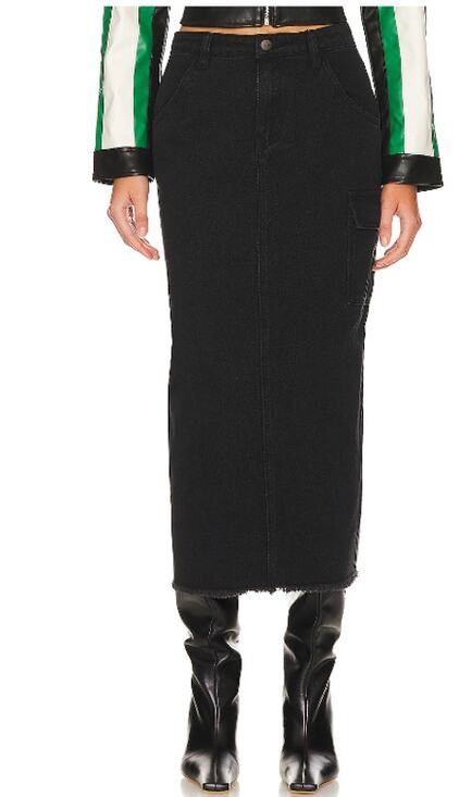 superdown Dresses & Skirts - Revolve Superdown Cotton Denim Midi Column Skirt Black Nicolette Cargo Skirt S